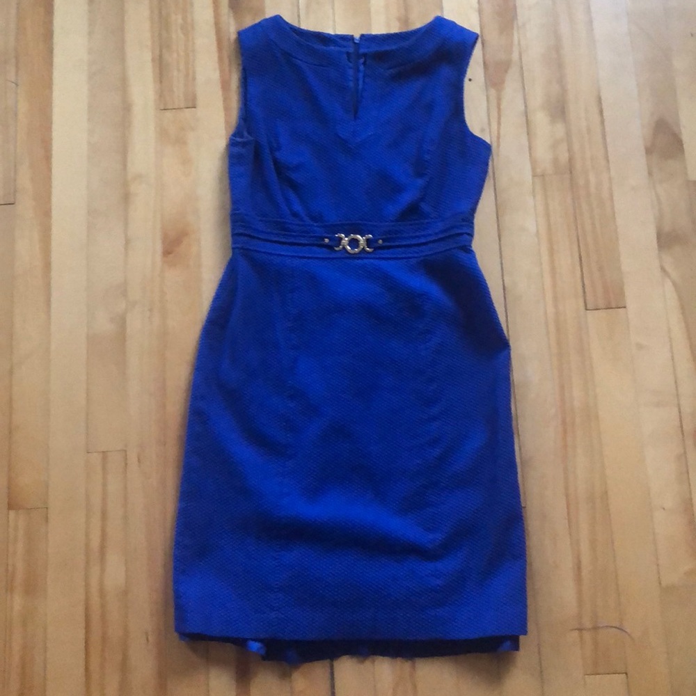 Blue midi dress with gold accent